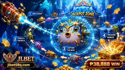 JLBET fishing target-focused scene with an underwater target cue and surrounding game field
